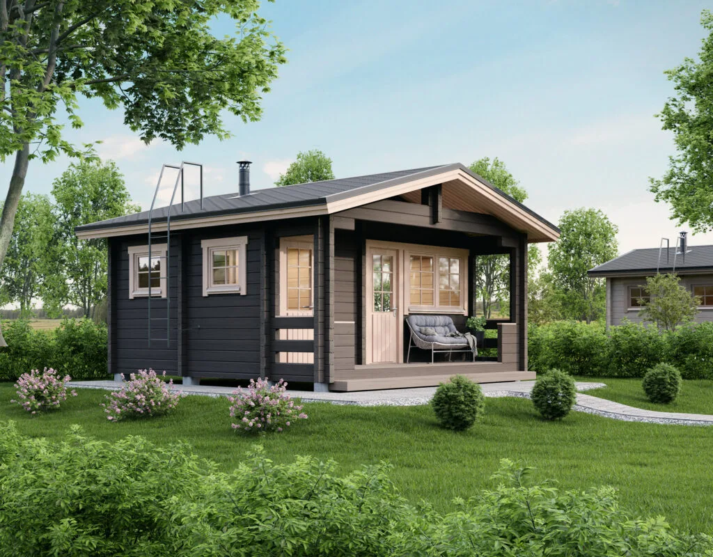 Metsola 20 pihasauna on tilava hirsisauna kokonaisuus huvilan yhteyteen tai mökkisaunaksi.