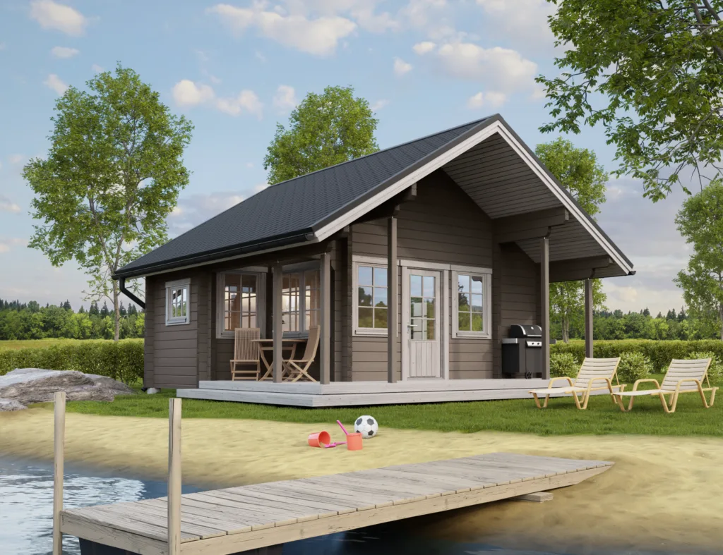 Näyttävä Metsola 40/1 -hirsihuvila, jossa ison tupakeittiön, parven sekä katetun terassin lisäksi makuuhuone. Hirsihuvila sopii myös lisämajoitustilaksi huilan yhteyteen.