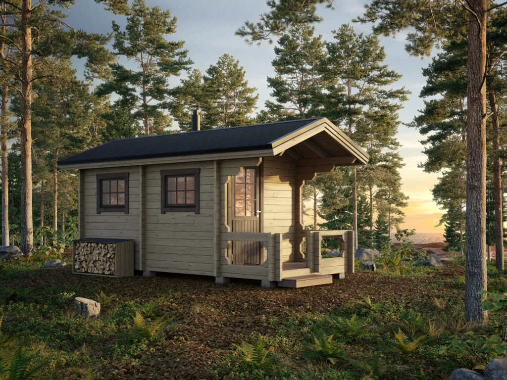 Parra-Sauna 2 on ajaton ja perinteinen pieni rantasauna, jossa on löylyhuone, pesu/pukuhuone sekä katettu veranta. Pystytä itse tai tilaa löylyvalmis hirsisauna suoraan valmistajalta!