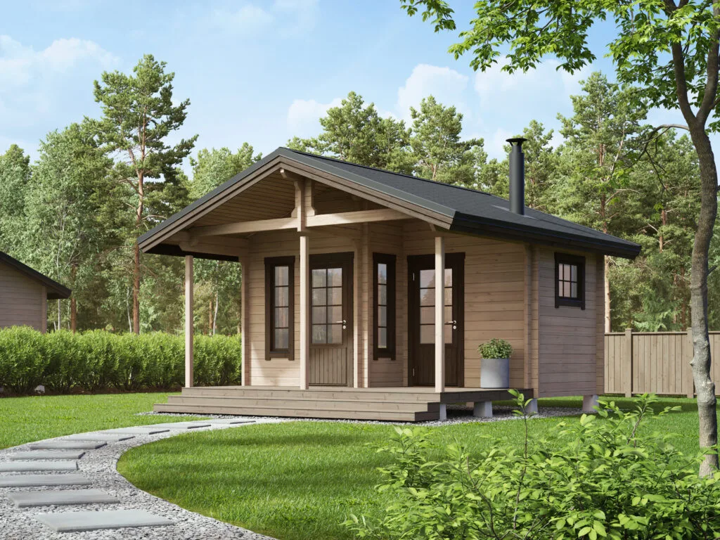 Metsola 16/1 pihasauna on perinteinen harjakattoinen hirsisauna joka mallin puolesta sopii niin mökkisaunaksi kuin rantasaunaksi.