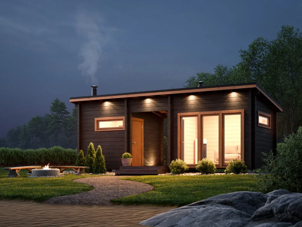 Moderni pihasauna Teuva 20 A on tyylikäs hirsisaunakokonaisuus, jossa on tilava tupa sekä sauna. Oleskelutilan korkeat ikkunat tuovat aitoa luonnon valoa huoneeseen. Katettu veranta yhdistää saunan ja tuvan toisiinsa. Rakennuksen ympärille on helppo toteuttaa isompikin terassikokonaisuus. Pystytä itse tai tilaa löylyvalmis valmissauna suoraan tehtaaltamme.