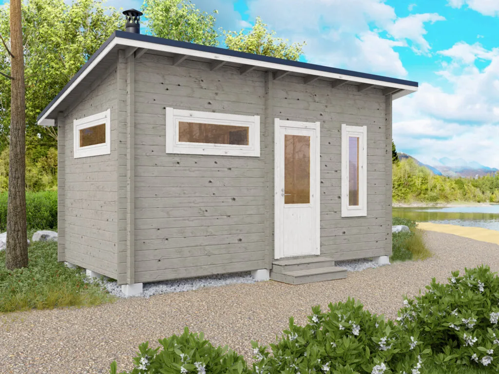 Moderni pihasauna Teuva 13 on hirsisauna joka sopii sekä mökkisaunaksi että hirsihuvilan yhteyteen pihasaunaksi. Voit pystyttää tämän ihastuttavan hirsisaunan itse tai tilata valmissauna suoraan tehtaaltamme.