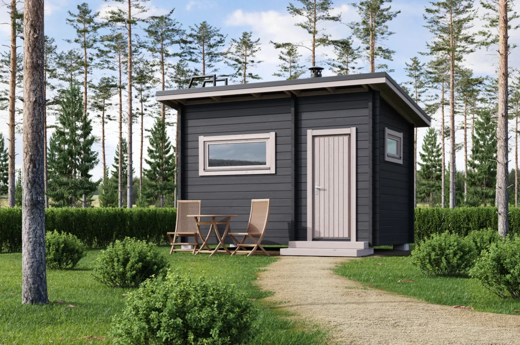 Teuva 8 pihasauna on moderni hirsisauna, joka on kokonsa puolesta hyvä ratkaisu pihasaunaksi pieneenkin pihapiiriin. Voit pystyttää rakennuksen itse tai tilata valmissauna suoraan valmistajalta.