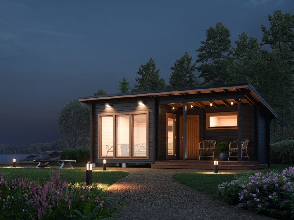 Teuva 29/2 hirsisauna on täydellinen kokonaisuus rantasaunaksi.