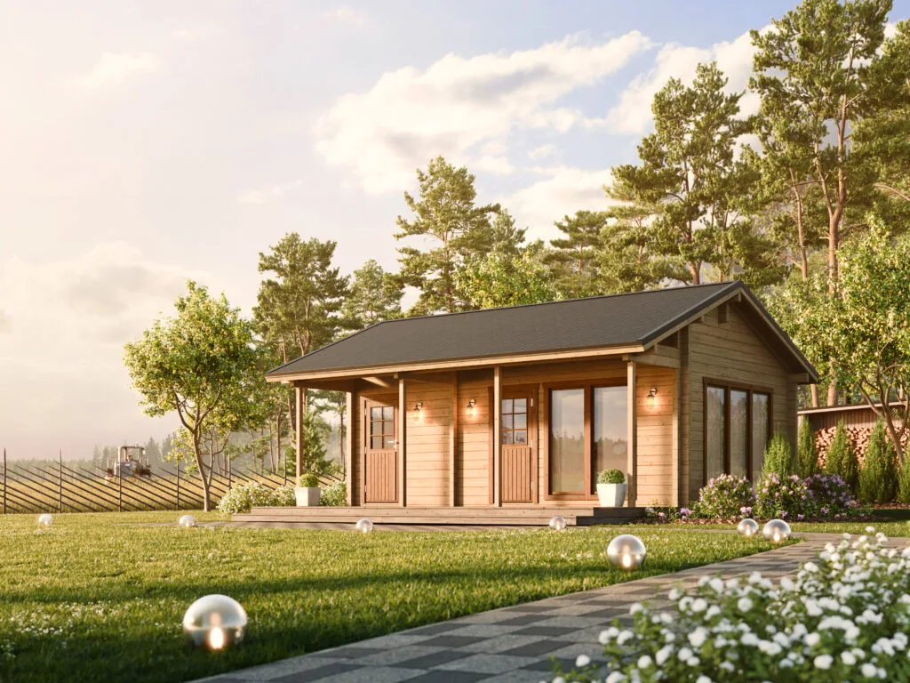Lakeus-Sauna 40 on moderni harjakattoinen rantasauna, jossa on sauna, pukuhuonetila, tilava tupa sekä katettu veranta rakennuksen edessä. Saunaosastolle kulku tapahtuu terassin kautta.